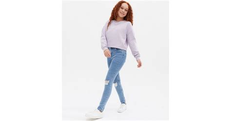 Girls Pale Blue Ripped Jenna Skinny Jeans New Look