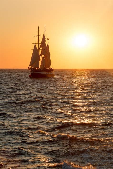 Sailing Ship Silhouette In Sunset On The Sea Stock Photo Image Of
