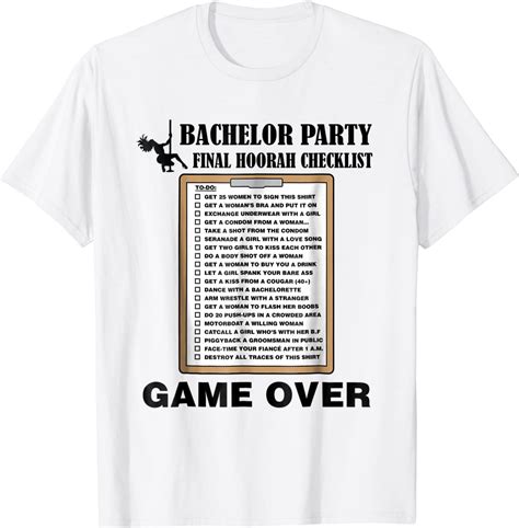 Mens Bachelor Party Checklist Funny Challenge T Shirt For