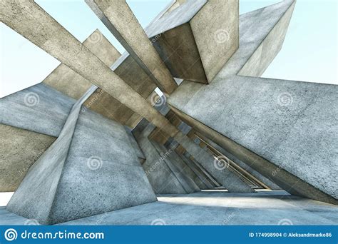 3d Rendering Abstract Concrete Interior With Geometric Shapes Modern