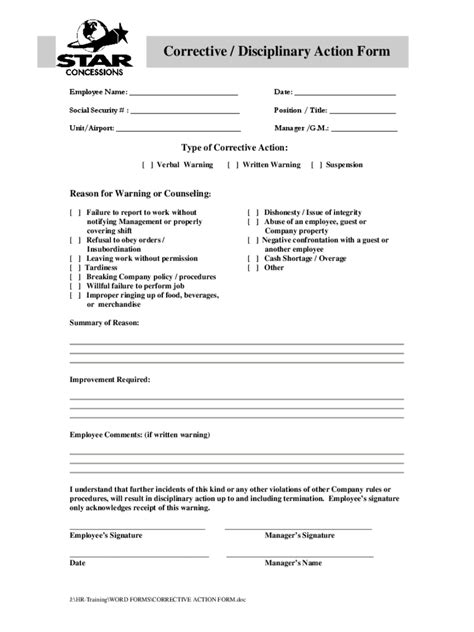Employee Corrective Action Form 2 Free Templates In Pdf Word Excel