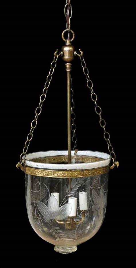 Antique Floral Etched Bell Jar Pendant Light Olde Good Things