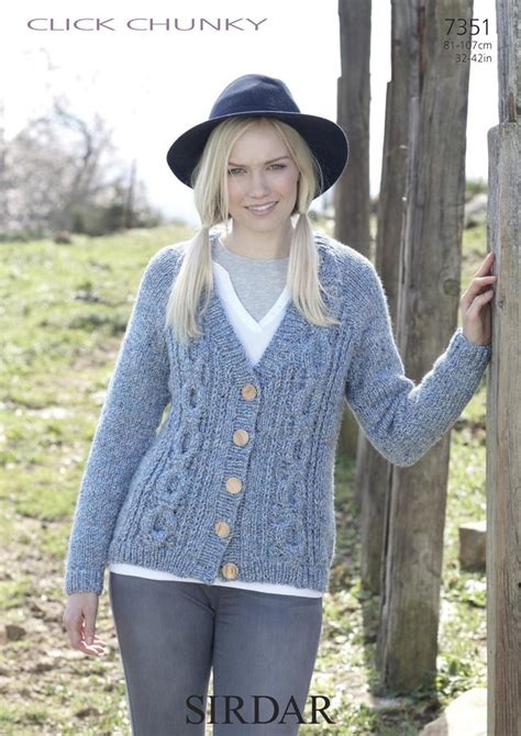 Sirdar 7351 Knitting Pattern Womens Cardigan In Sirdar Click Chunky