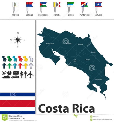 Mapa De Costa Rica Con Las Banderas Ilustración Del Vector