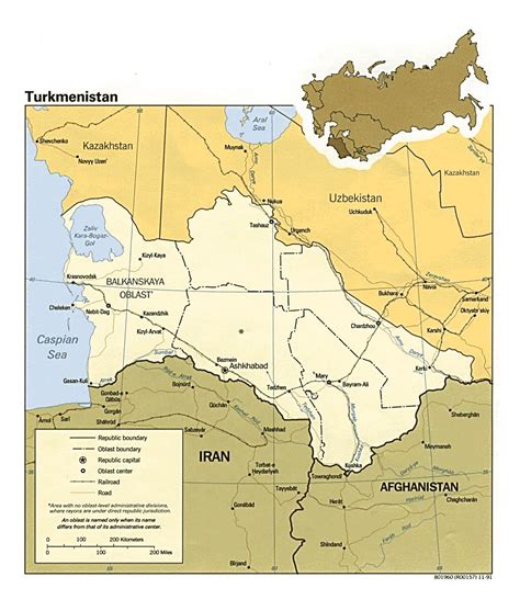 Detailed Political And Administrative Map Of Turkmenistan With Roads