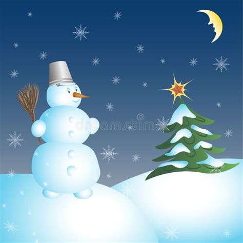 Snowman And Christmas Tree Stock Vector Illustration Of Decor 80303724