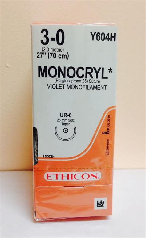Ethicon Y604h Monocryl Suture Taper Point Absorbable Ur 6 26mm 58