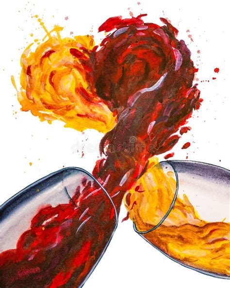 Red And White Wine Glasses Watercolor Painting Stock Photo Image Of