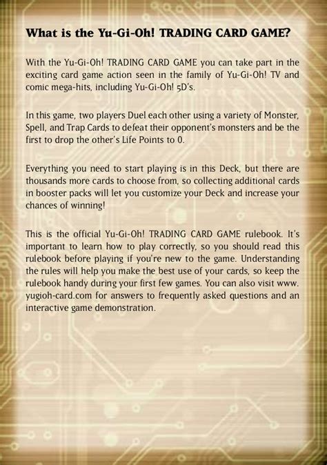 Proper instructions play yugioh cards game top page, в», how to play, в», master rule 3 removal of card draws for first player, 3. Yu-gi-oh 5Ds Official Rulebook