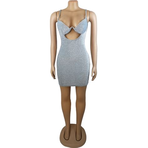 Wholesale Women Night Out Sexy V Neck Sequins Cut Out Bodycon