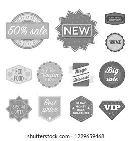 Different Label Monochrome Icons Set Collection Stock Vector Royalty Free