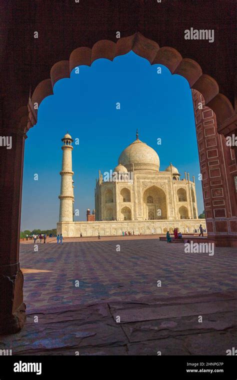 Taj Mahal In India Under Blue Sky Stock Photo Alamy