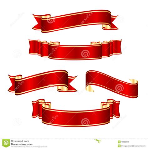 Red Ribbon Banner Collection Set Stock Vector Illustration Of