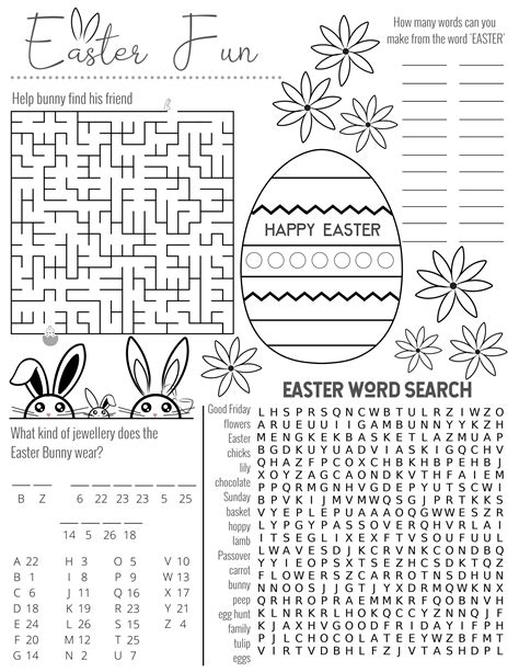 Easter Activity Sheet Easter Worksheet Kids Printable Etsy Canada