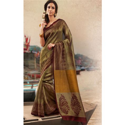 SimpleSarees Designer Gold Printed Bhagalpuri Silk Saree - Silk Sarees by Simple Sarees | Saree ...