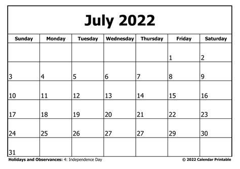 July And August 2022 Calendar Printable Printable Calendars