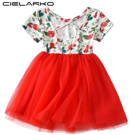Cielarko Cotton Girls Dress Red Flower Backless Kids Party Dresses