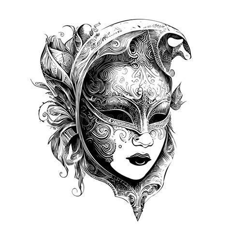 Carnival Venetian Mask Hand Drawn Engraving Style Sketch Stock Vector