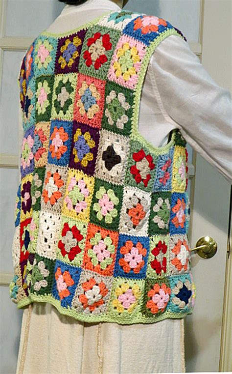 Vest Womens Hand Crochet Granny Square Vest One Of A Etsy