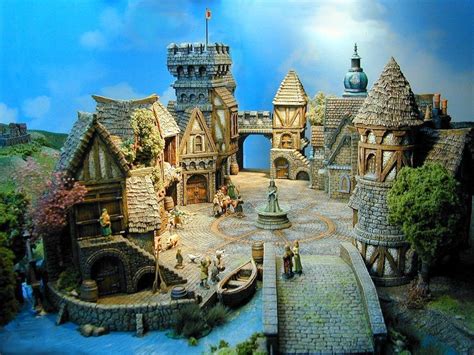 An Image Of A Miniature Castle Made Out Of Wood And Stone With People