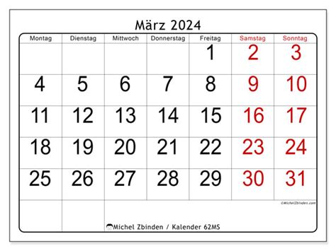 Kalender März 2024 Zum Ausdrucken “62ms” Michel Zbinden Be