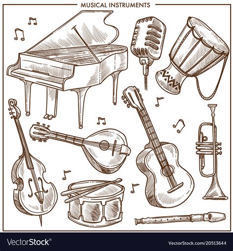 Musical Instruments Sketch Icons Collection Vector Image