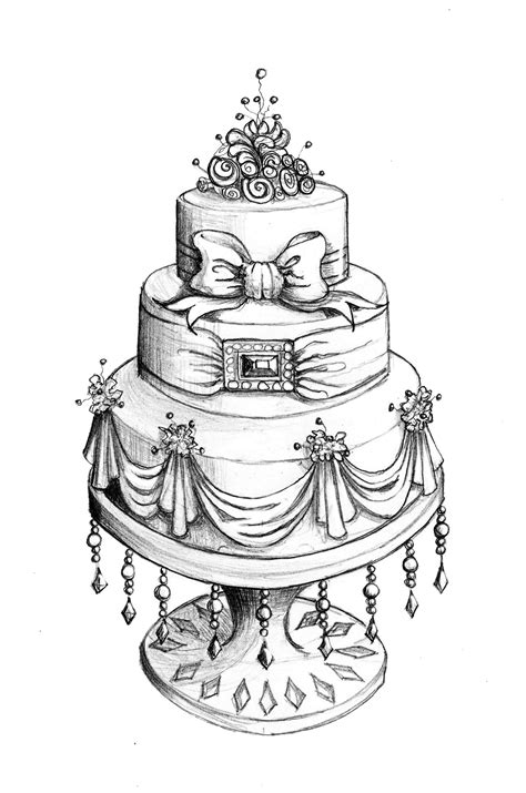 Birthday cake with flowers and words drawing. Drawings Of Wedding Cakes | Cake sketch, Wedding cake ...