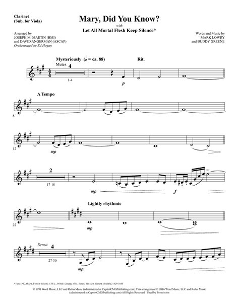 Piano sheet music by christmas carol. Mary, Did You Know? - Clarinet (sub Viola) - Sheet Music at Stanton's Sheet Music