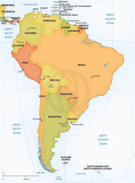Physical And Political Map Of South America