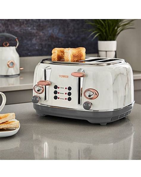 Tower 4 Slice Marble Effect Toaster Fashion World