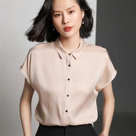 women blouse summer 2019 natural pure silk tops and blouses elegant short sleeve loose clothing