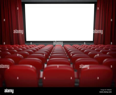 Movie Theater With Cinema Blank Screen And Rows Of Red Seats 3d