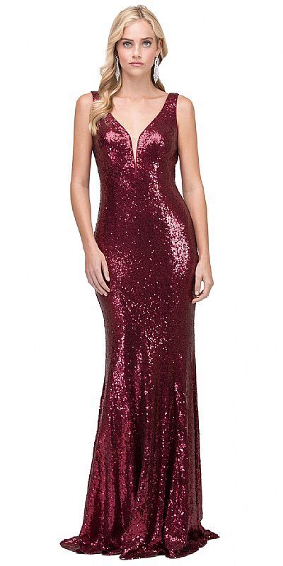 Deep V Neck Fitted Long Sequins Prom Dress P2434