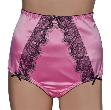 high waist vintage style knickers in pink satin and black lace