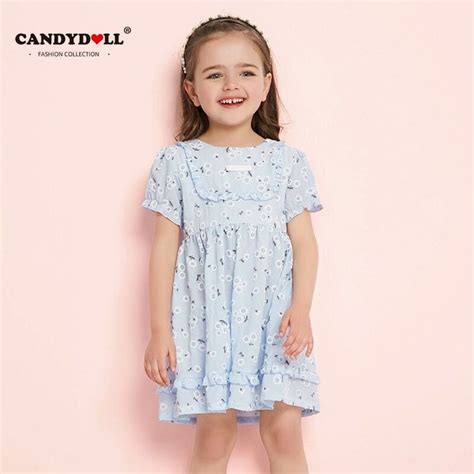 Candydoll Kidls Blue Short Sleeve Dress 2018 Summer New Childrens