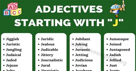 Adjectives That Start With J Cool J Adjectives Love English