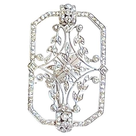 Magnificent Edwardian Diamond Platinum Filigree Brooch For Sale At