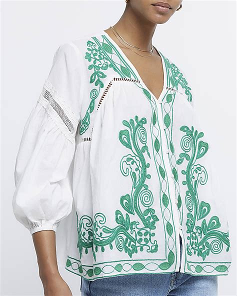 White Embroidered Smock Top River Island