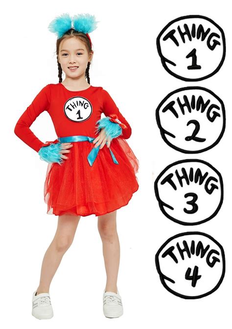 Girls Dr Seuss Cat In The Hat Costume Set Book Week Thing 1 Thing 2
