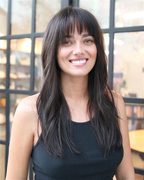 Long Brunette Fringe Cut With Bangs And Soft Messy Waves The Latest
