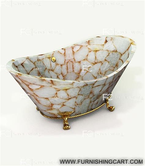 White Quartz Golden Sparkle Freestanding Bathtub Bt 136 Furnishingcart