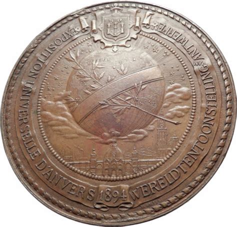 1894 Belgium Antwerp King Leopold Ii With Globe World Exhibition Medal