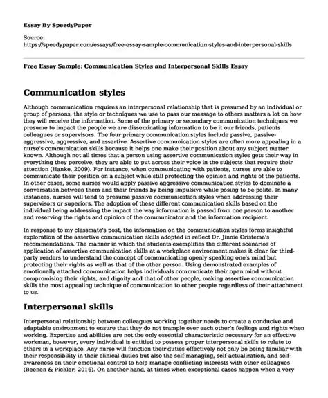 📌 Free Essay Sample Communication Styles And Interpersonal Skills