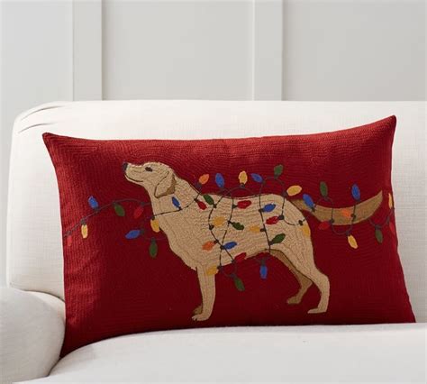 Pottery Barn Dog With Lights Embroidered Lumbar Pillow Cover Pillow