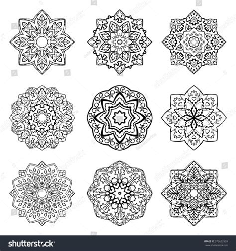 Set Mandalas Collection Stylized Stars Snowflakes Stock Vector