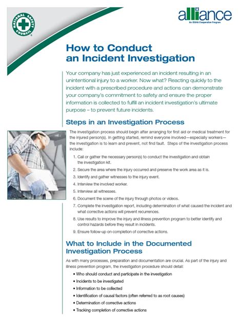 How To Conduct An Incident Investigation 1 Occupational Safety And