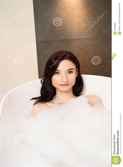 Brunette Woman Relaxing In Bath With Foam Stock Image Image Of Bath Beauty 67092965