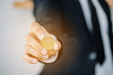 Business Man Holding Coin Stock Photo Image Of Investment 101667054