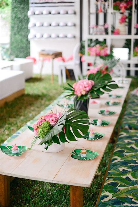 Guest Table From A Modern Flamingo Birthday Party On Karas Party Ideas