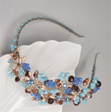 Forget Me Not Flower Headpiece Bridal Pearl Tiara Turquoise Etsy